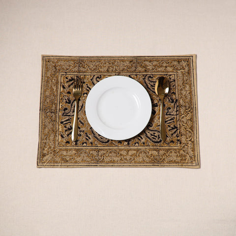 Brown - natural dyed pedana kalamkari cotton table mat 26