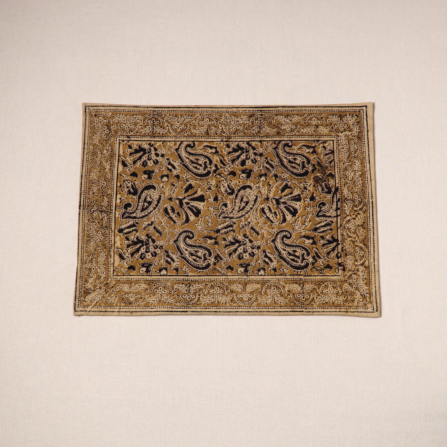 Brown - natural dyed pedana kalamkari cotton table mat 26