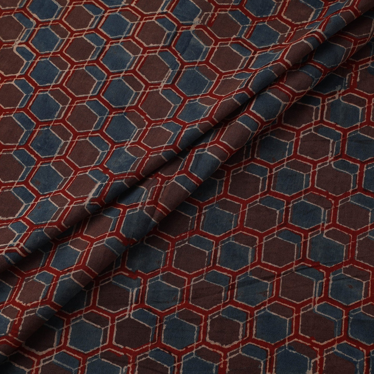 Natural dyed pure mul cotton hand block ajrakh print fabric