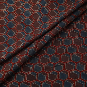 Natural dyed pure mul cotton hand block ajrakh print fabric