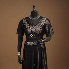 Brown Navratri Garba Chaniya Choli Set in Mashru Silk with Ajrakh Patch
