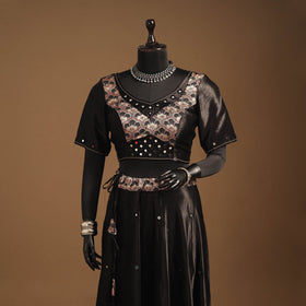 Brown Navratri Garba Chaniya Choli Set in Mashru Silk with Ajrakh Patch