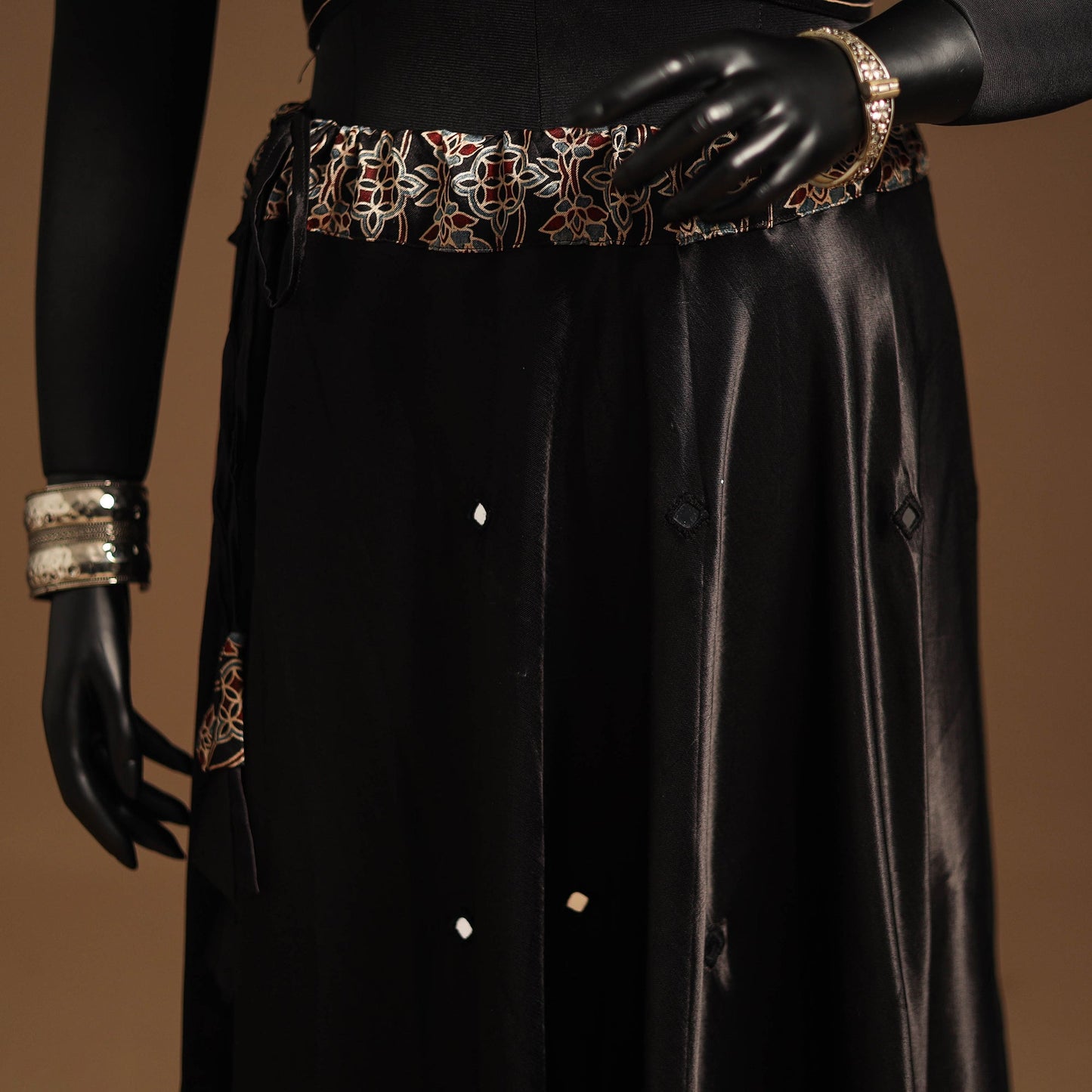 Brown Navratri Garba Chaniya Choli Set in Mashru Silk with Ajrakh Patch