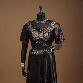 Brown Navratri Garba Chaniya Choli Set in Mashru Silk with Ajrakh Patch