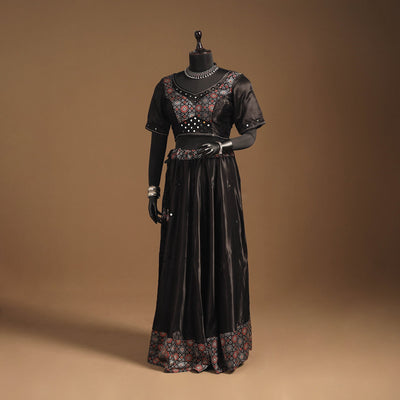 Brown Navratri Garba Chaniya Choli Set in Mashru Silk with Ajrakh Patch