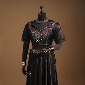 Brown Navratri Garba Chaniya Choli Set in Mashru Silk with Ajrakh Patch