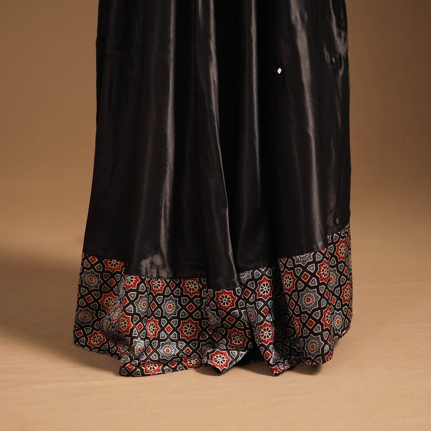 Brown Navratri Garba Chaniya Choli Set in Mashru Silk with Ajrakh Patch