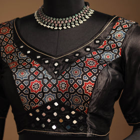 Brown Navratri Garba Chaniya Choli Set in Mashru Silk with Ajrakh Patch