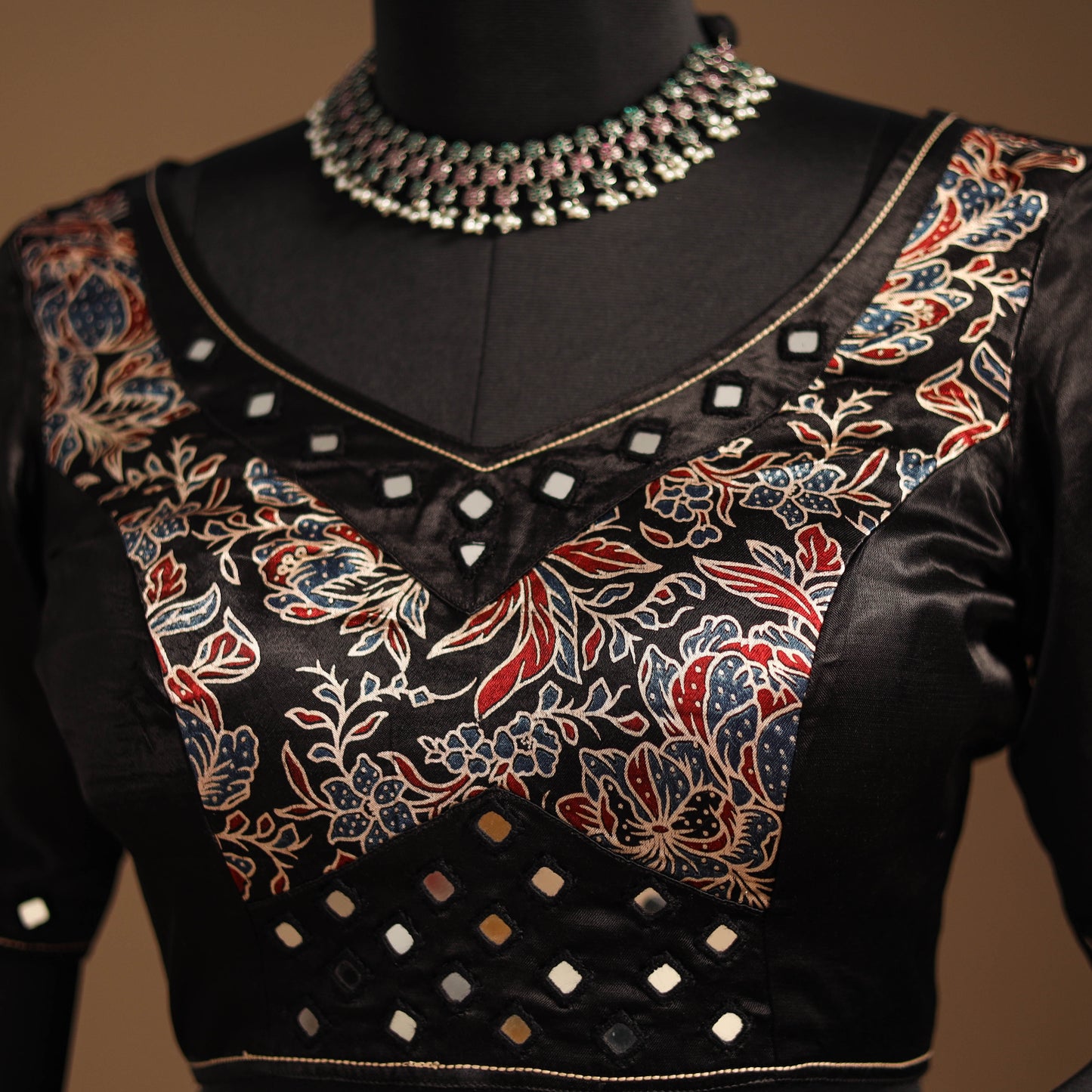 Brown Navratri Garba Chaniya Choli Set in Mashru Silk with Ajrakh Patch