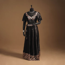 Brown Navratri Garba Chaniya Choli Set in Mashru Silk with Ajrakh Patch