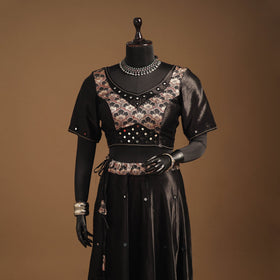 Brown Navratri Garba Chaniya Choli Set in Mashru Silk with Ajrakh Patch