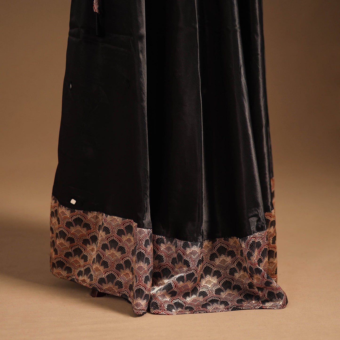 Brown Navratri Garba Chaniya Choli Set in Mashru Silk with Ajrakh Patch