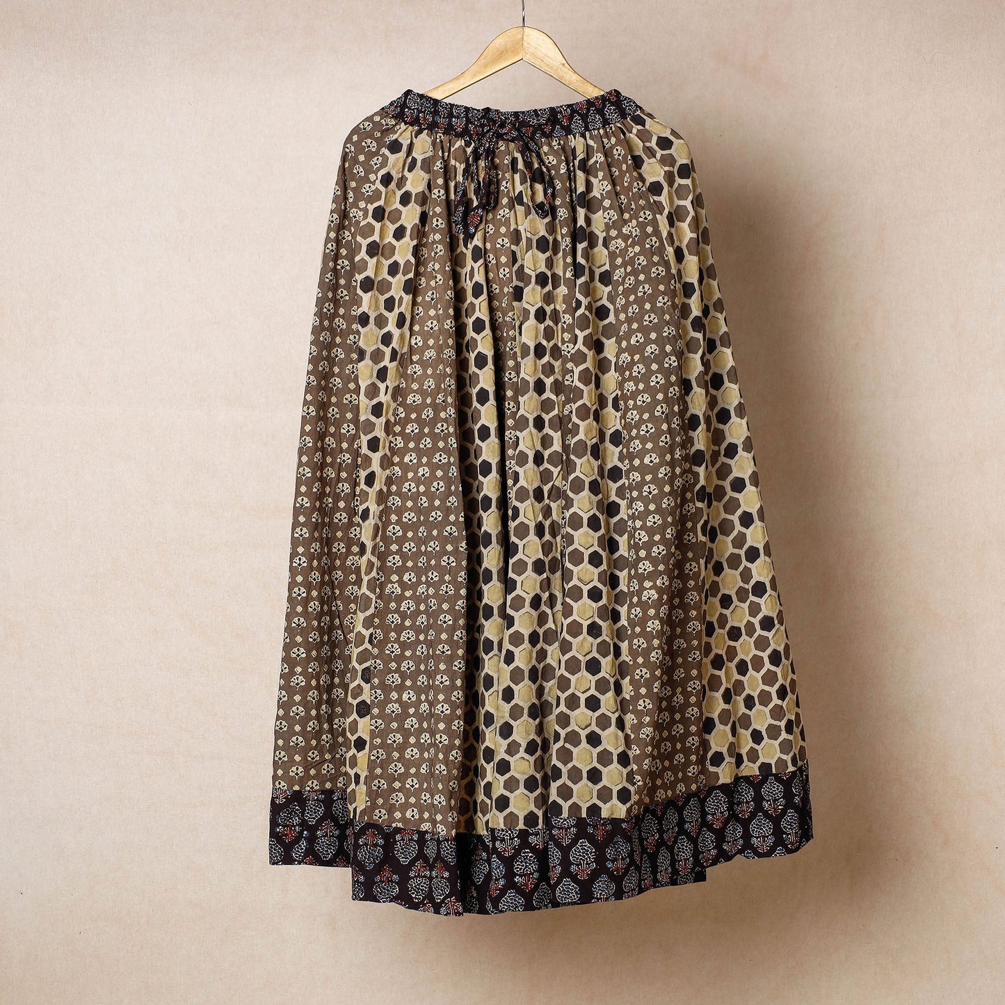  24 Kali Ajrakh Block Printed Patchwork Cotton Long Skirt 