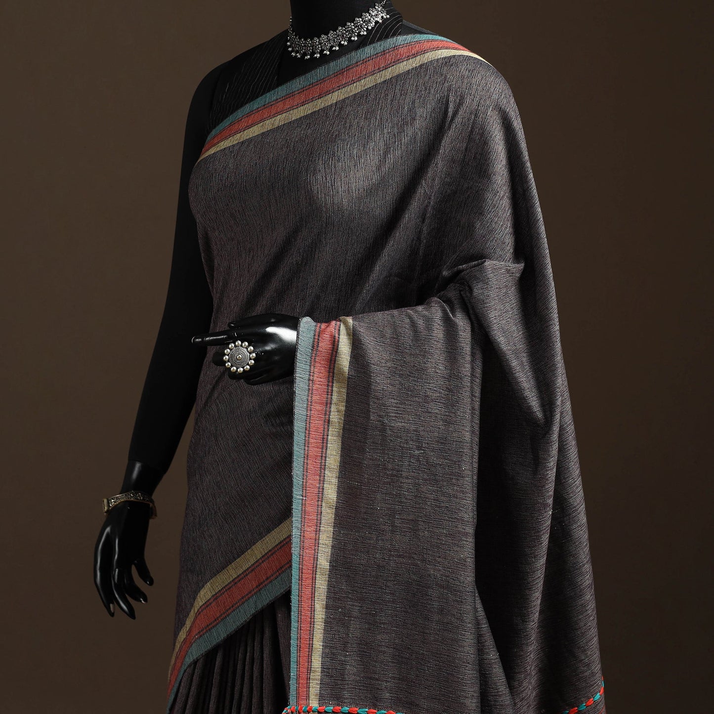 Brown - organic kala cotton bhujodi handloom saree 105