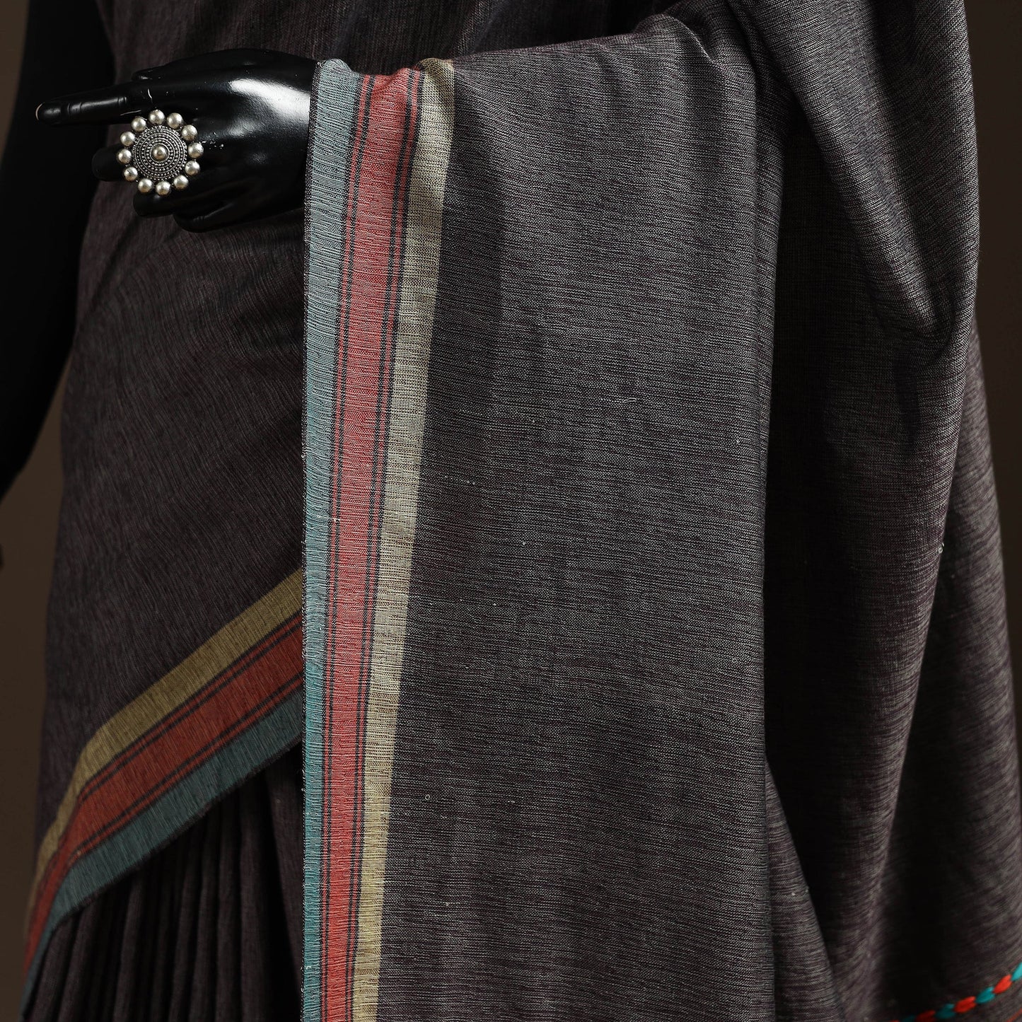 Brown - organic kala cotton bhujodi handloom saree 105