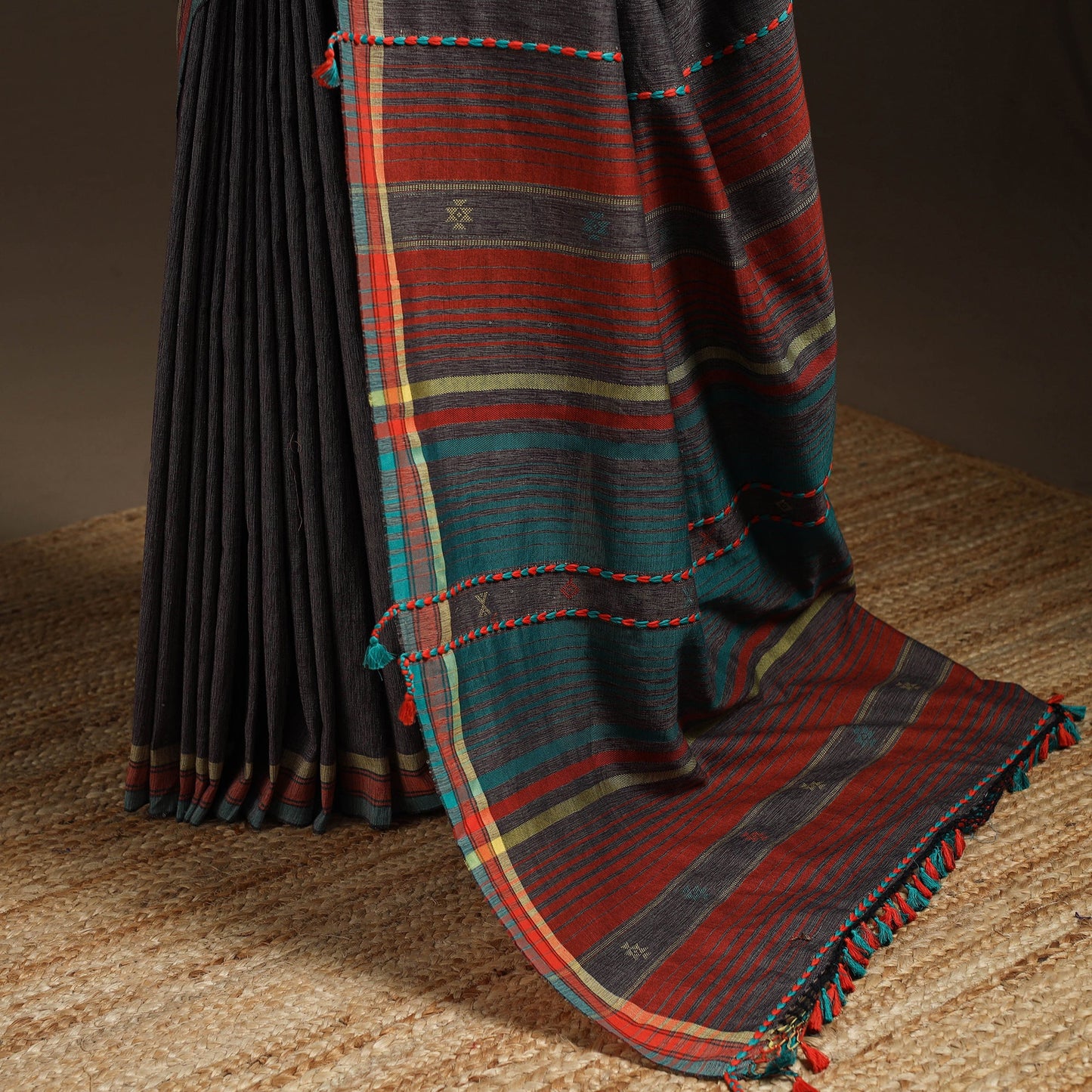 Brown - organic kala cotton bhujodi handloom saree 105