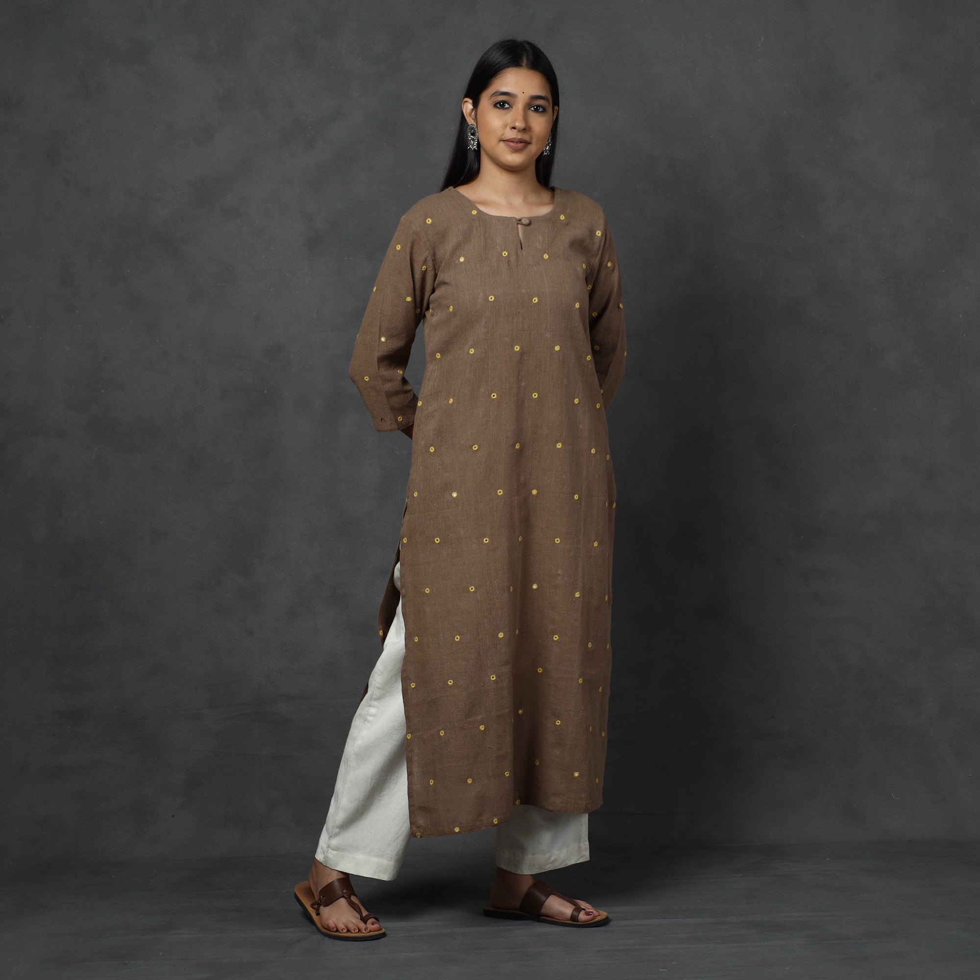 Organic Kala Cotton Handloom Mirror Work Long Kurta for Women