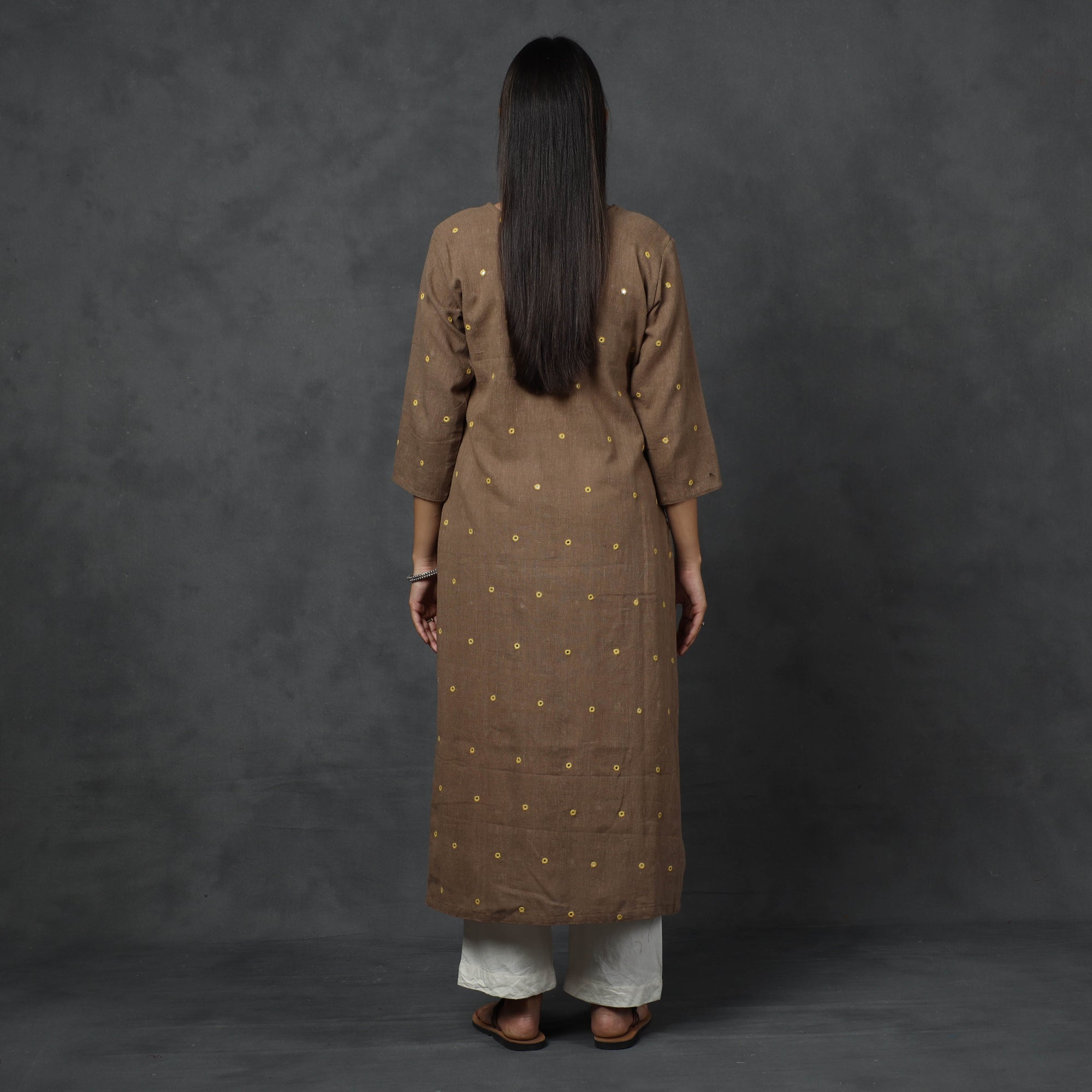 Organic Kala Cotton Handloom Mirror Work Long Kurta for Women