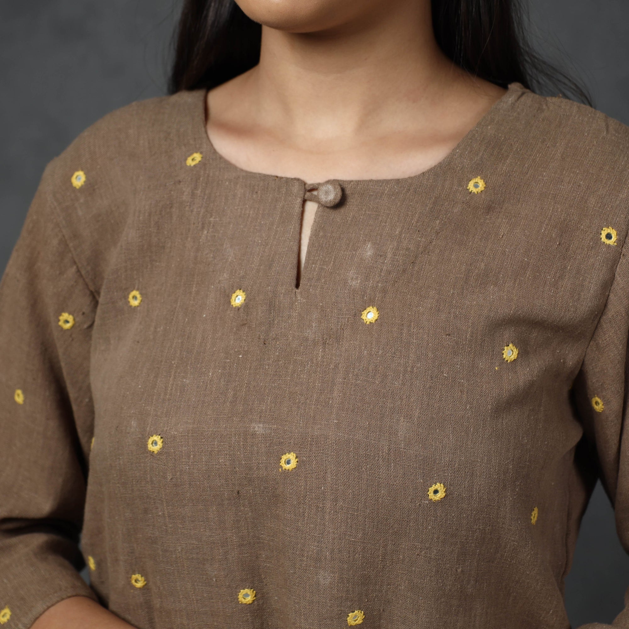 Organic Kala Cotton Handloom Mirror Work Long Kurta for Women