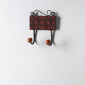  Original Blue Pottery Ceramic Tile Wall Hook Hanger (2 Peg) 