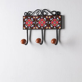  Original Blue Pottery Ceramic Tile Wall Hook Hanger (3 Peg) 