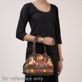 Brown Original Crewel Hand Embroidered Leather Hand Bag
