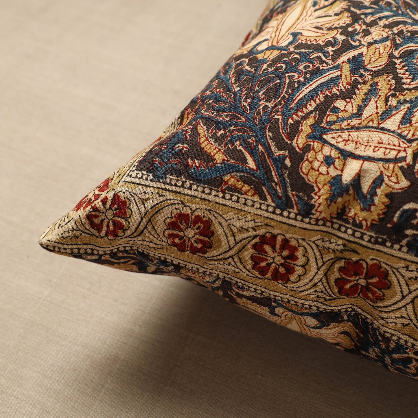 Brown - Original Pedana Block Print Cotton Kalamkari Cushion Cover 25