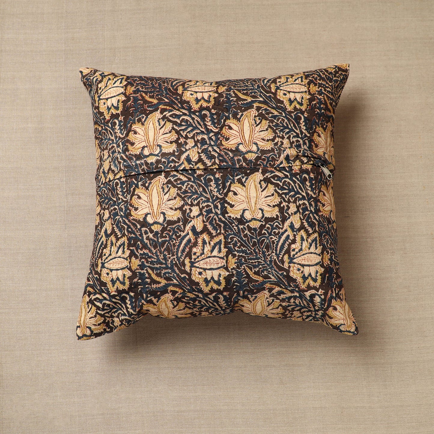 Brown - Original Pedana Block Print Cotton Kalamkari Cushion Cover 25