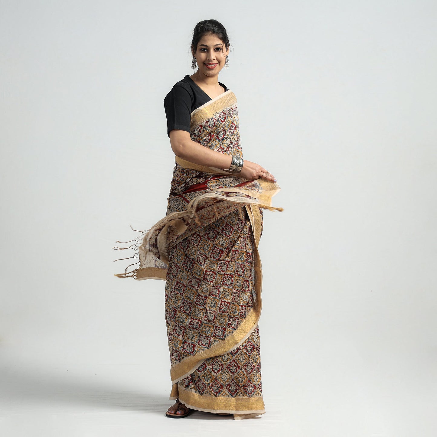 Original Pedana Kalamkari Block Print Silk Saree