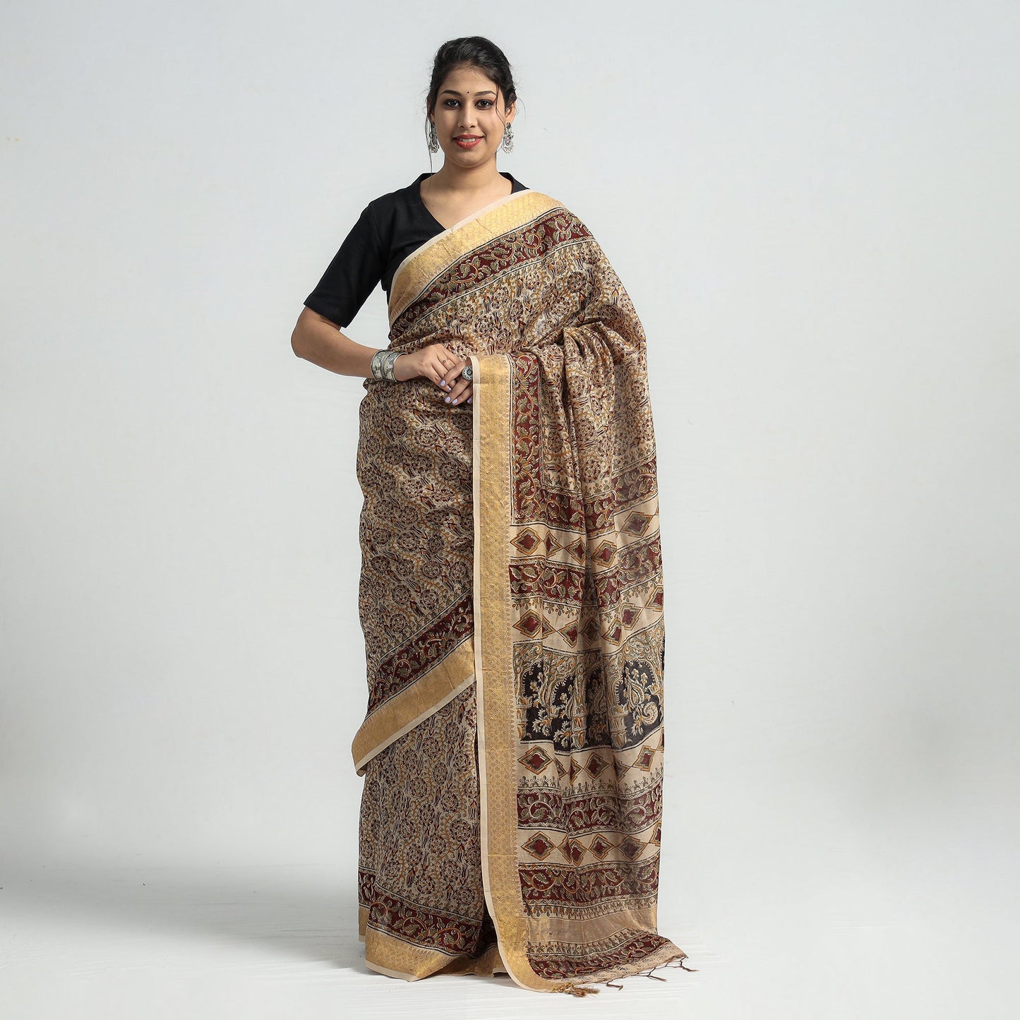 Original Pedana Kalamkari Block Print Silk Saree