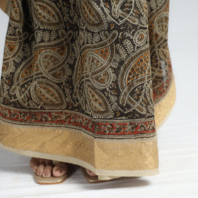 Brown Original Pedana Kalamkari Block Print Chanderi Silk Saree