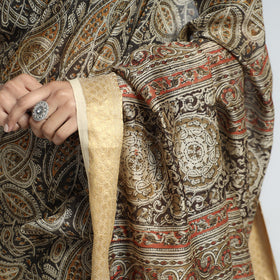 Brown Original Pedana Kalamkari Block Print Chanderi Silk Saree