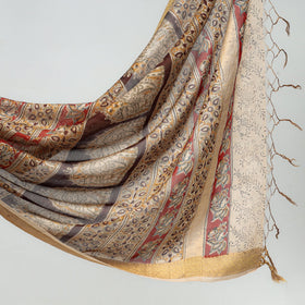 Brown Original Pedana Kalamkari Block Print Chanderi Silk Saree