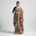 Brown Original Pedana Kalamkari Block Print Chanderi Silk Saree