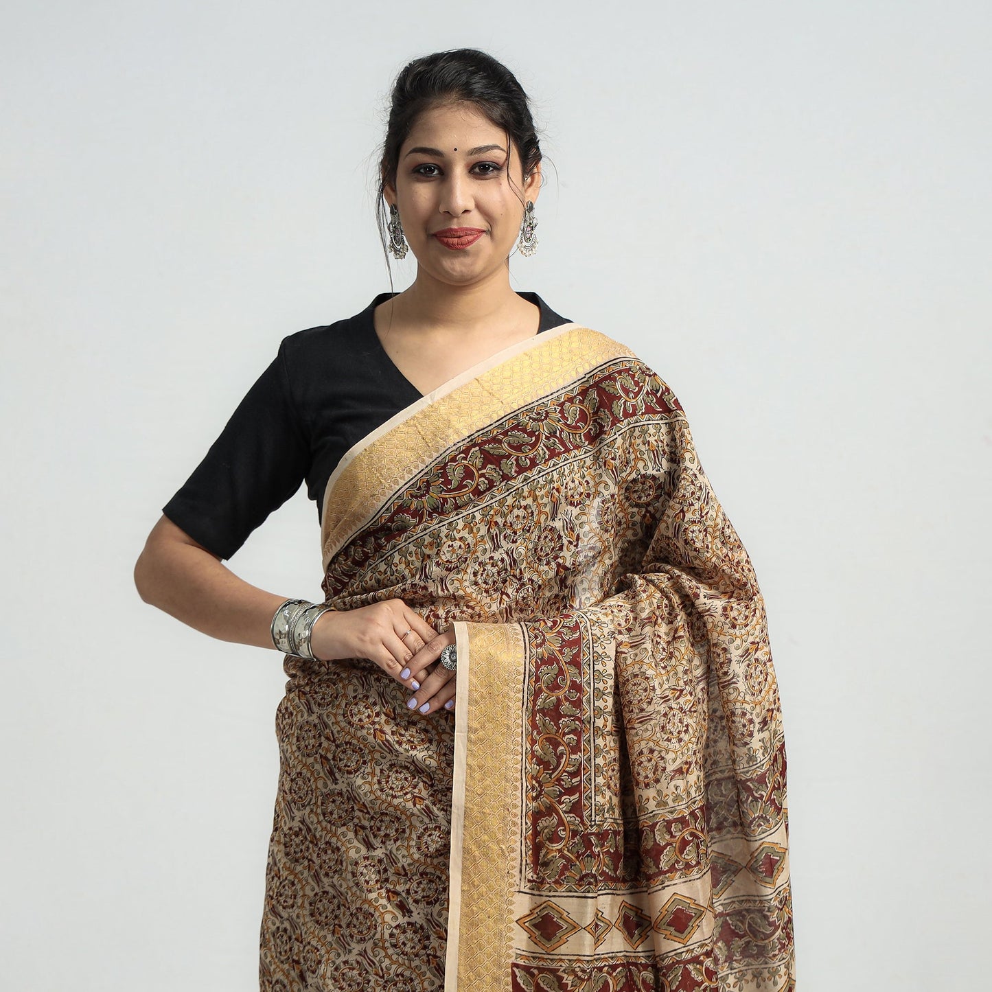 Original Pedana Kalamkari Block Print Silk Saree