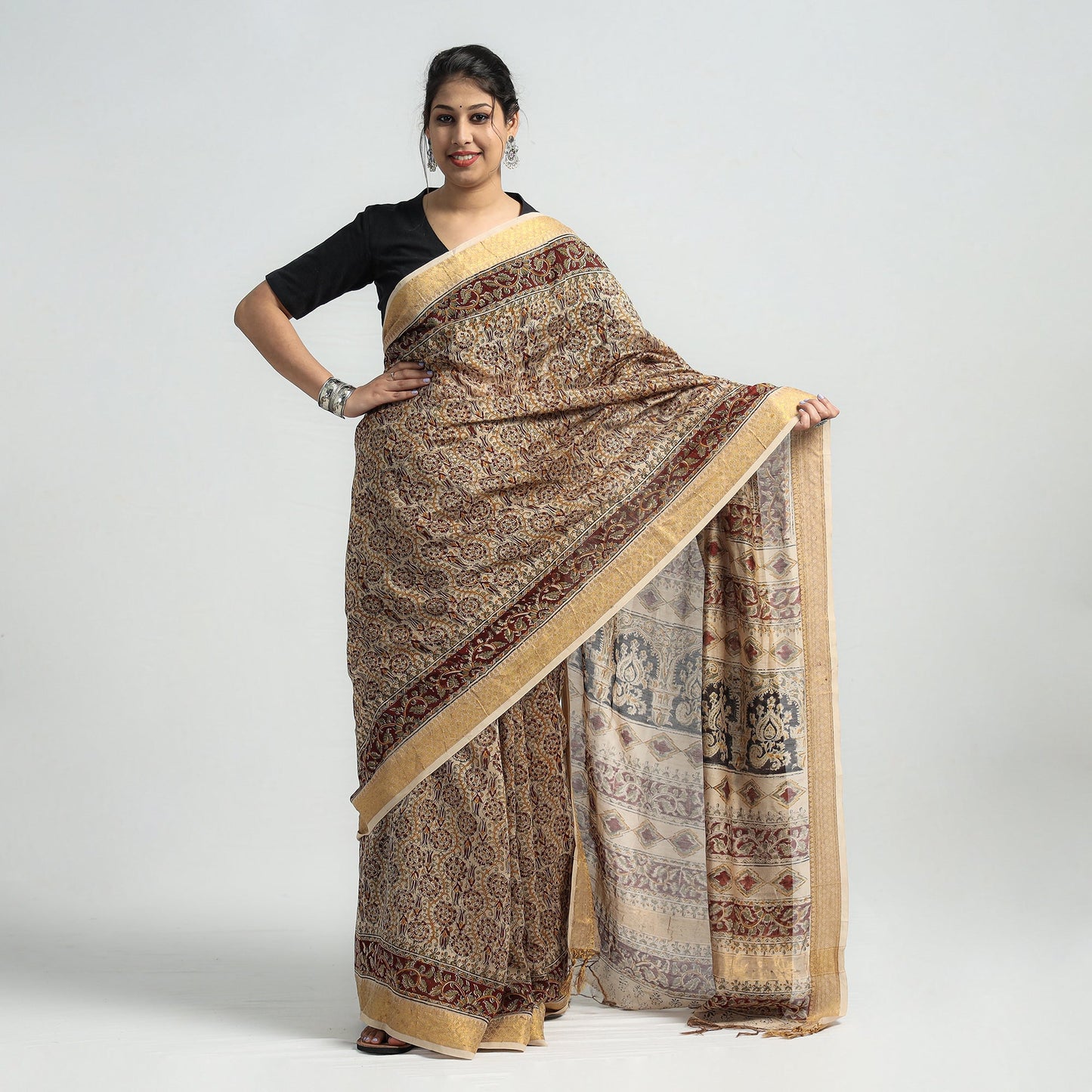 Original Pedana Kalamkari Block Print Silk Saree