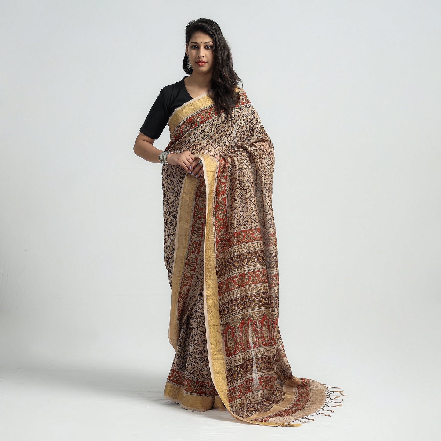 Original Pedana Kalamkari Block Print Silk Saree