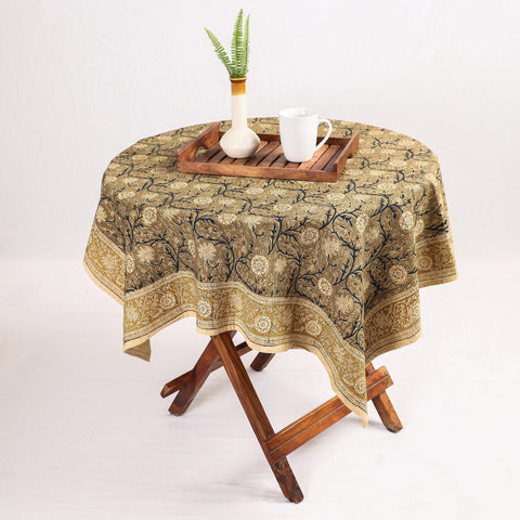 Brown Original Pedana Kalamkari Block Print Cotton Table Cover