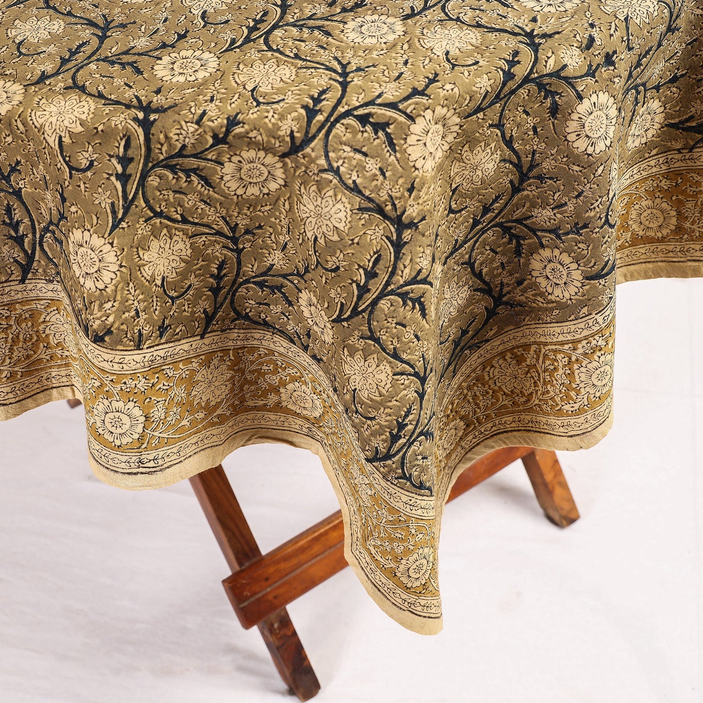 Brown Original Pedana Kalamkari Block Print Cotton Table Cover