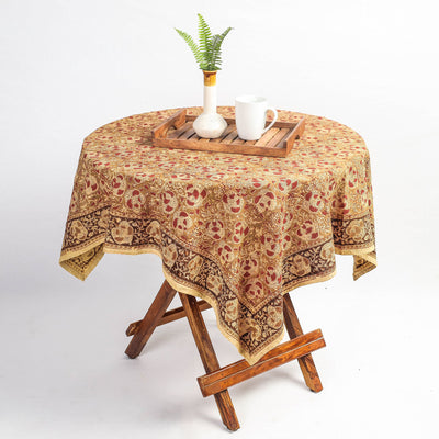 Brown Pedana Kalamkari Block Print Cotton Table Cover
