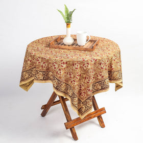 Brown Pedana Kalamkari Block Print Cotton Table Cover