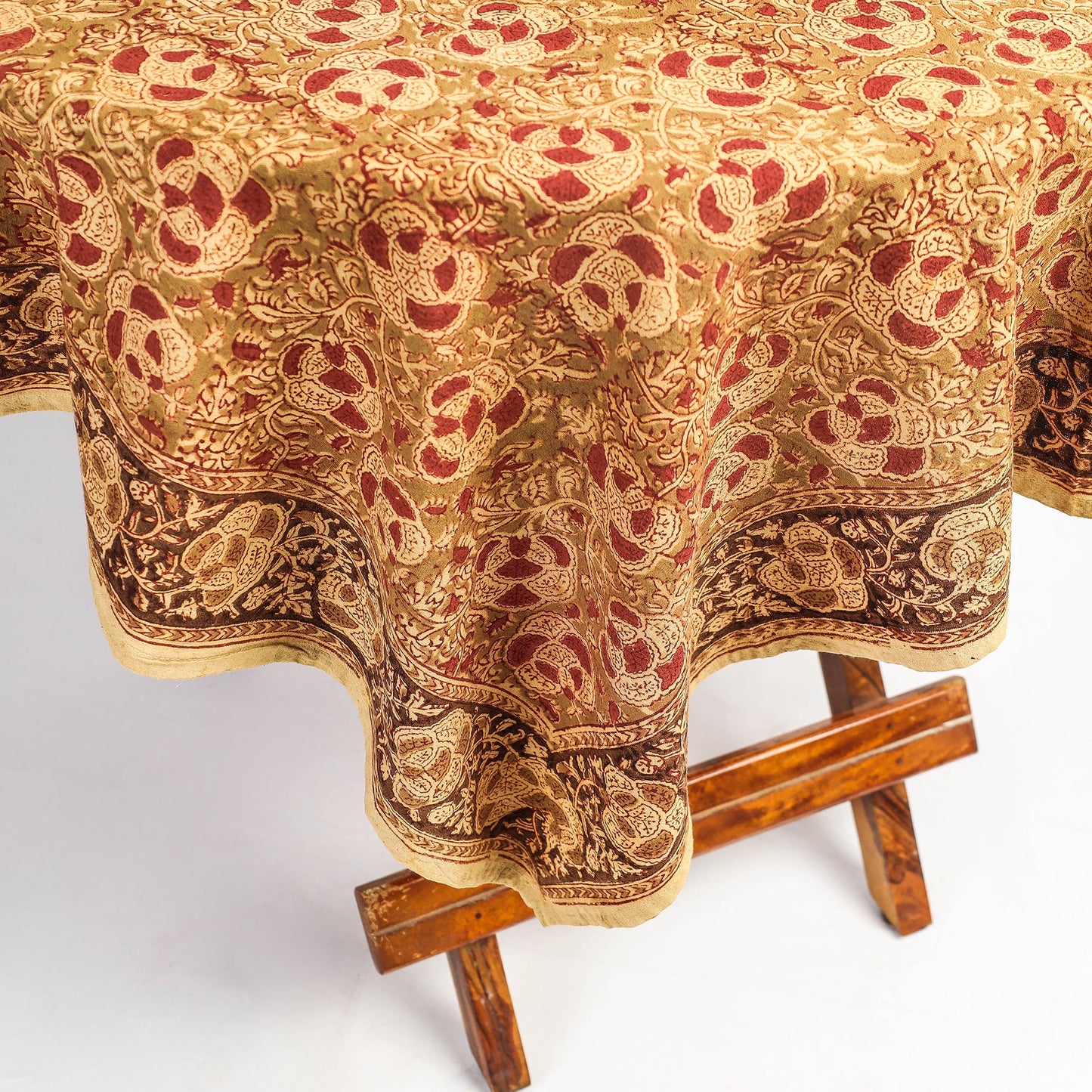 Brown Pedana Kalamkari Block Print Cotton Table Cover