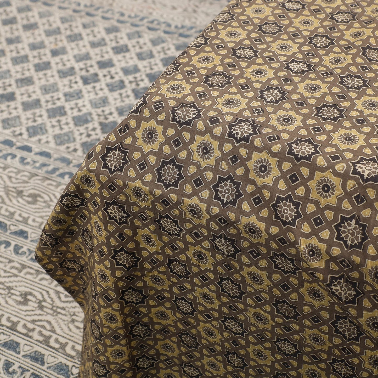  Ajrakh Patch Tukdi Kaam Cotton Double Bed Cover with Pillow Covers Online l iTokri.com