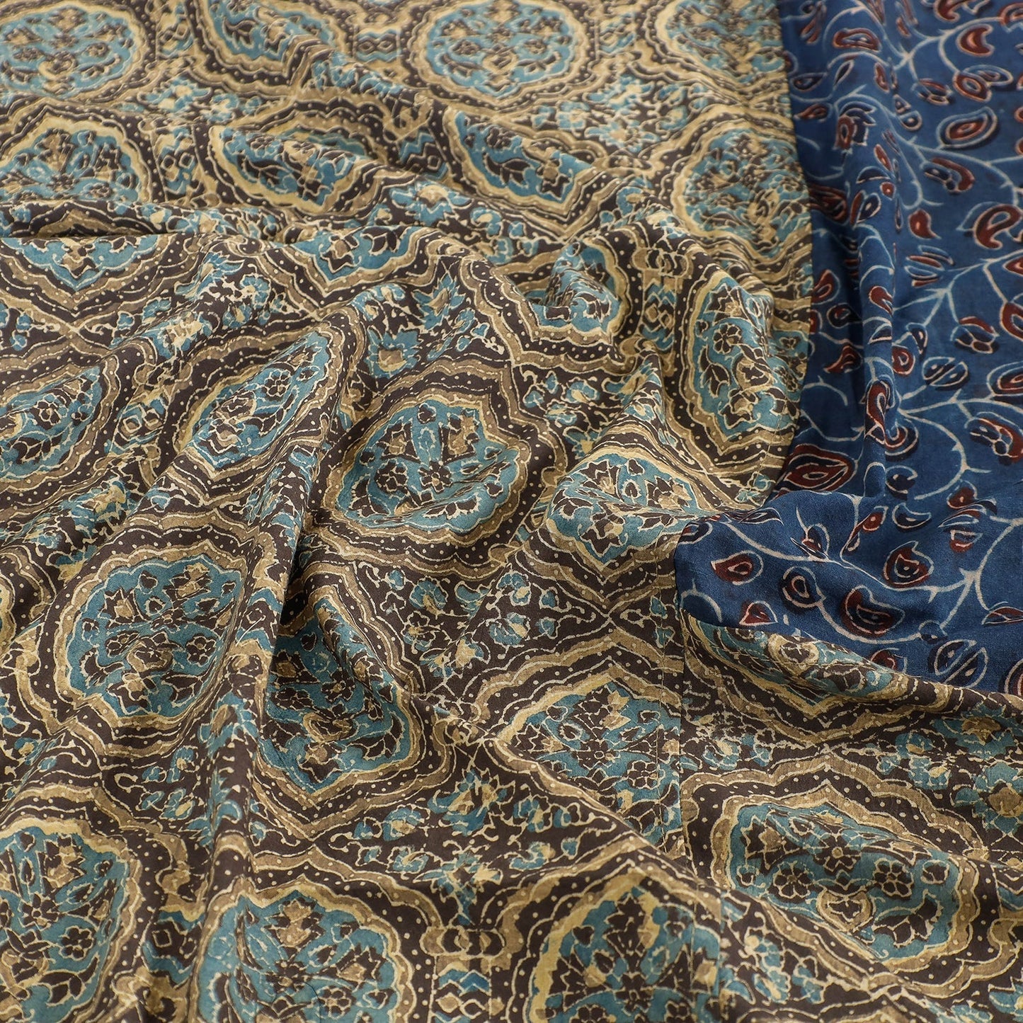 Buy Ajrakh Patch Tukdi Kaam Cotton Double Bed Cover with Pillow Covers Online l iTokri.com