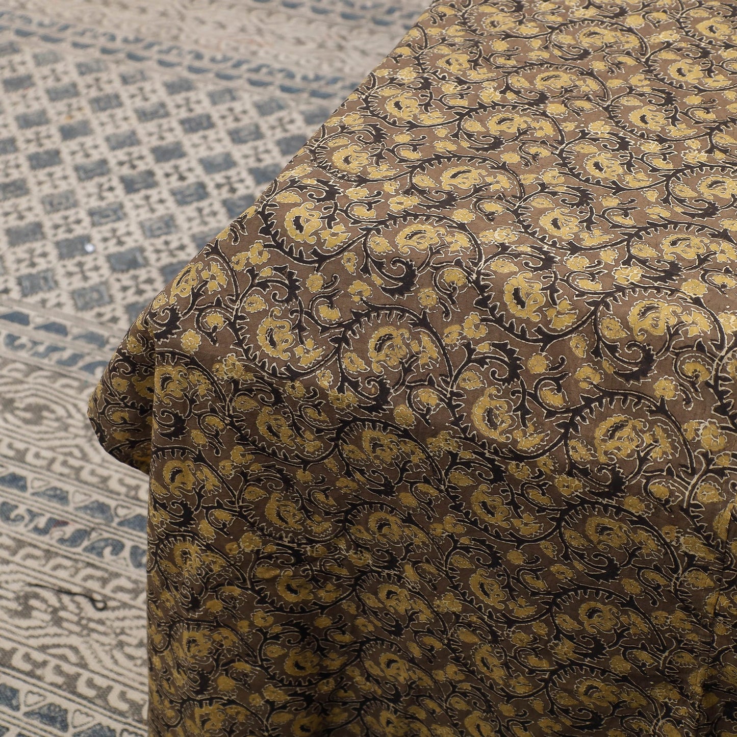  Ajrakh Patch Tukdi Kaam Cotton Double Bed Cover with Pillow Covers 