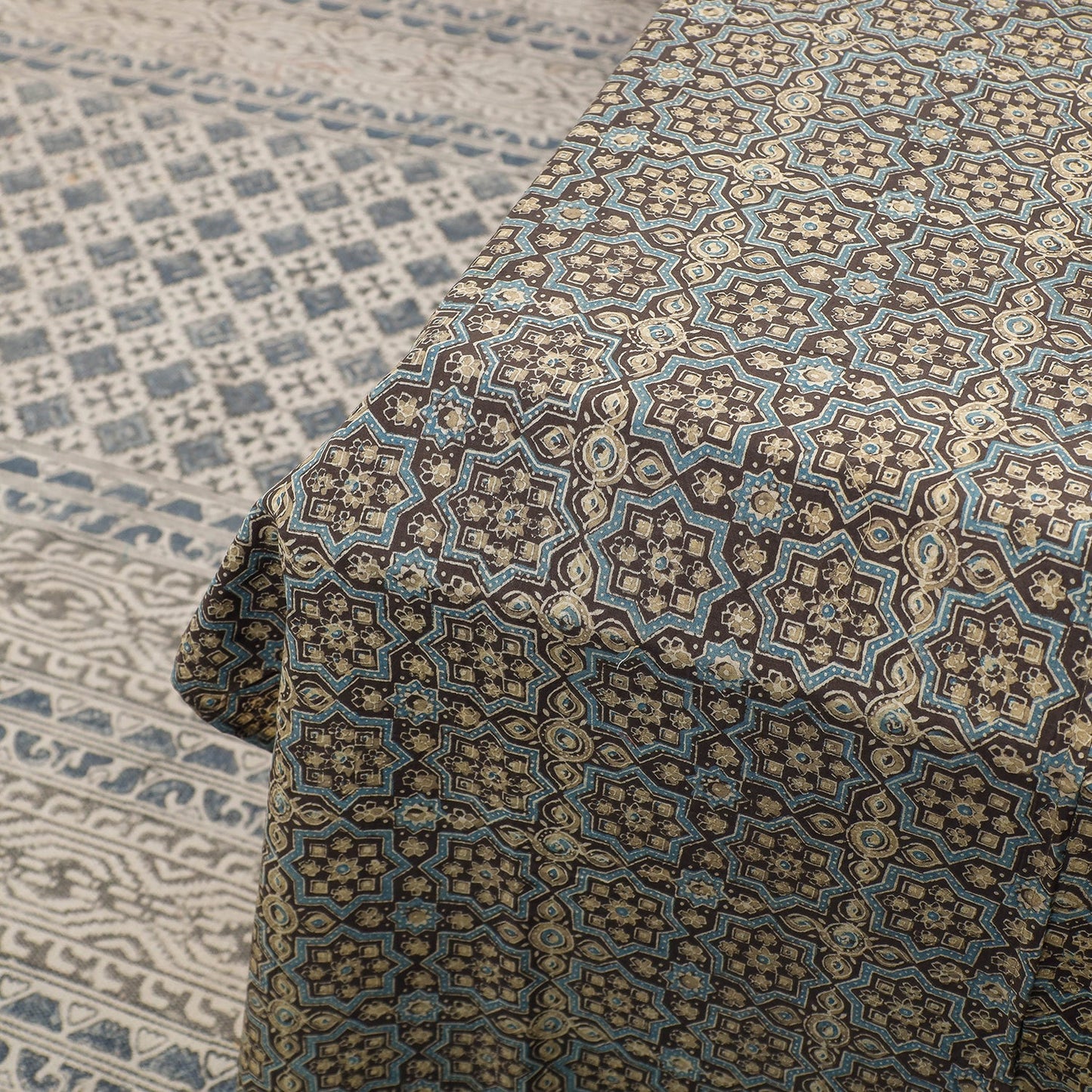 Buy Ajrakh Patch Tukdi Kaam Cotton Double Bed Cover with Pillow Covers Online l iTokri.com