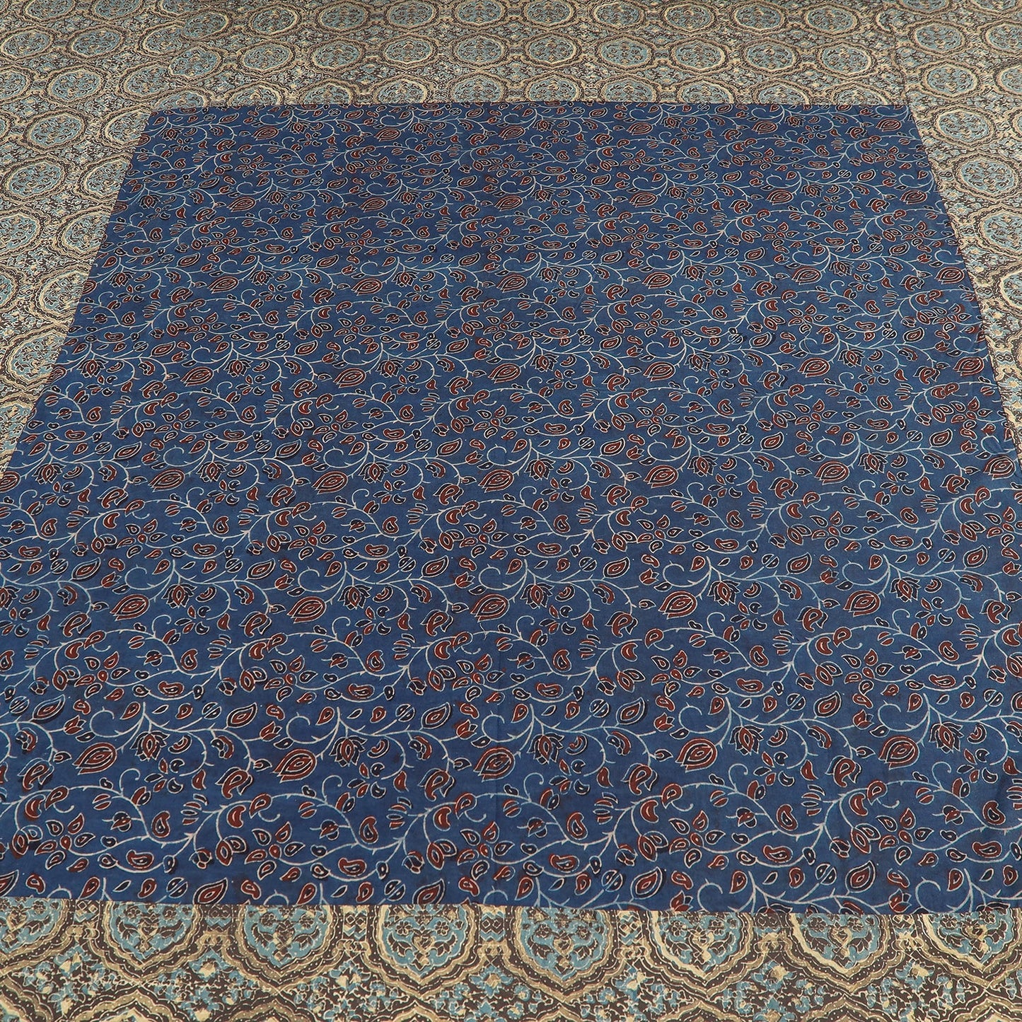 Buy Ajrakh Patch Tukdi Kaam Cotton Double Bed Cover with Pillow Covers Online l iTokri.com