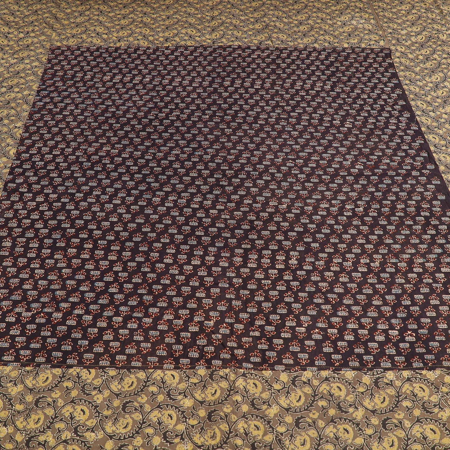  Ajrakh Patch Tukdi Kaam Cotton Double Bed Cover with Pillow Covers 