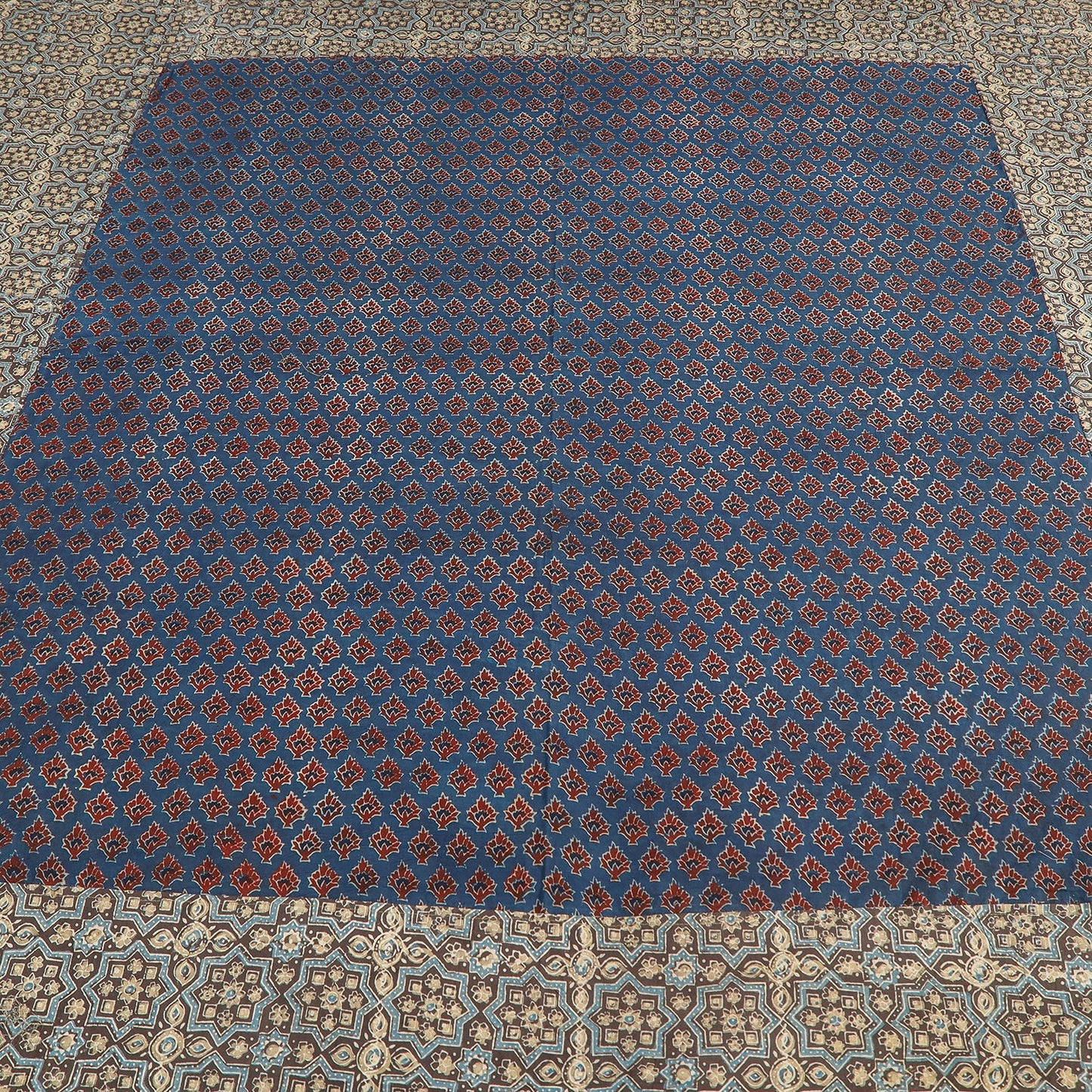 Buy Ajrakh Patch Tukdi Kaam Cotton Double Bed Cover with Pillow Covers Online l iTokri.com