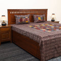 Brown - Patchwork Block Print Ajrakh Cotton Double Bed Sheet Set 07
